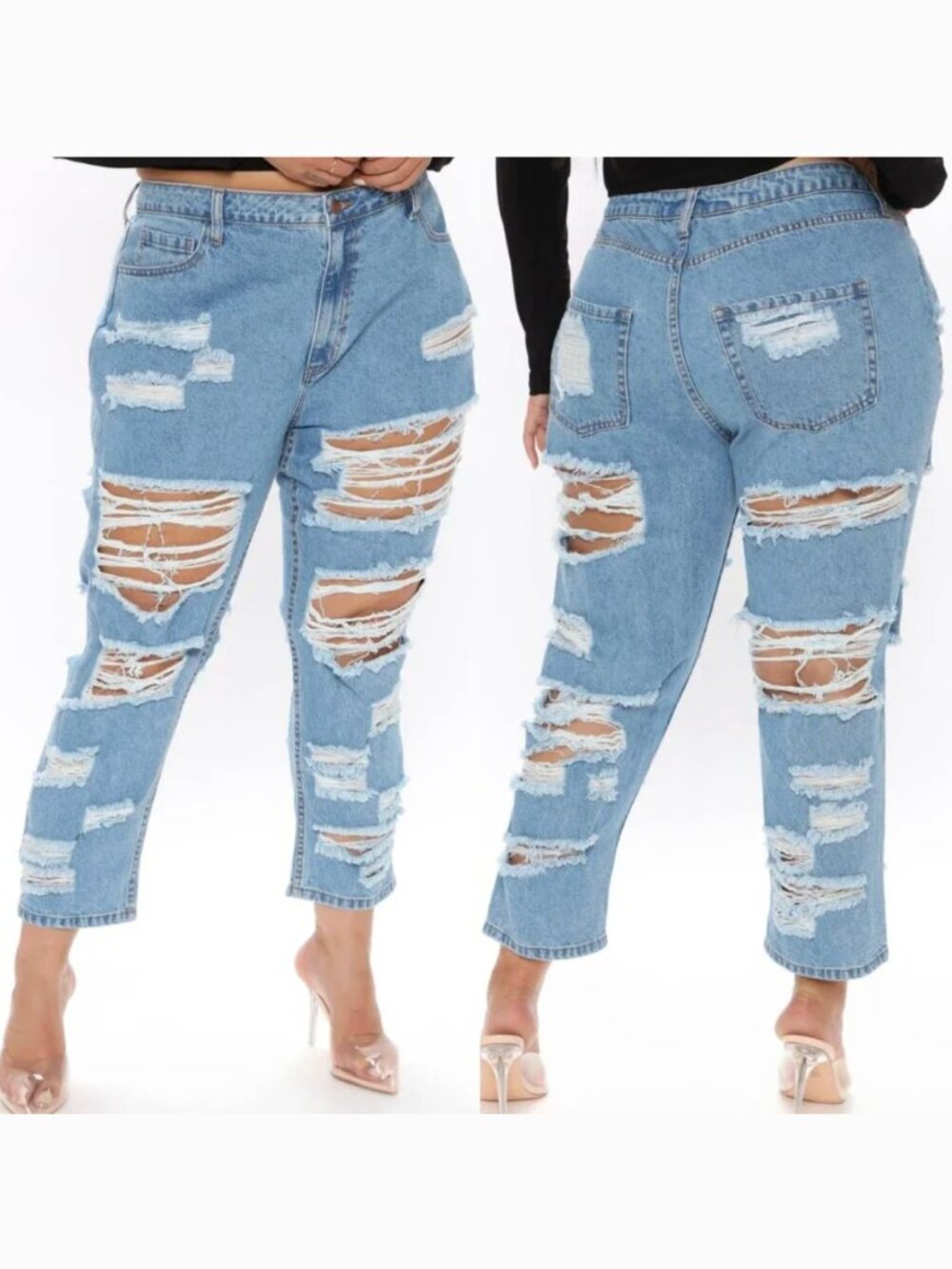 FASHION NOVA Get Ready Distressed Boyfriend Jeans Ripped High Waisted 13 W31 31"